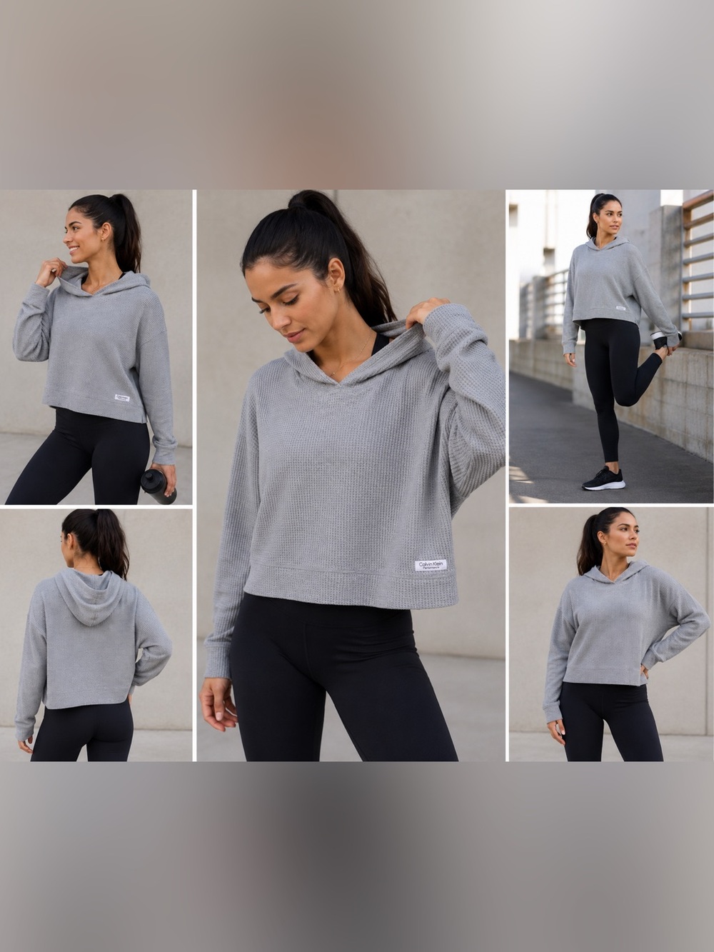 Calvin Klein Performance Light Gray Waffle-Knit Hooded Sweater fits like a large